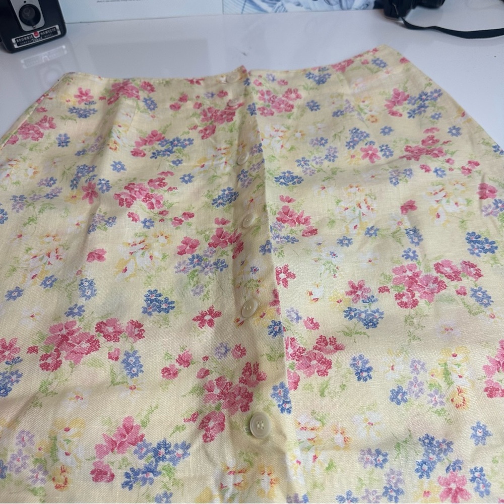 90s Linen Floral Midi Skirt | Liz Claiborne Coastal Garden A-Line - Picture 5 of 9